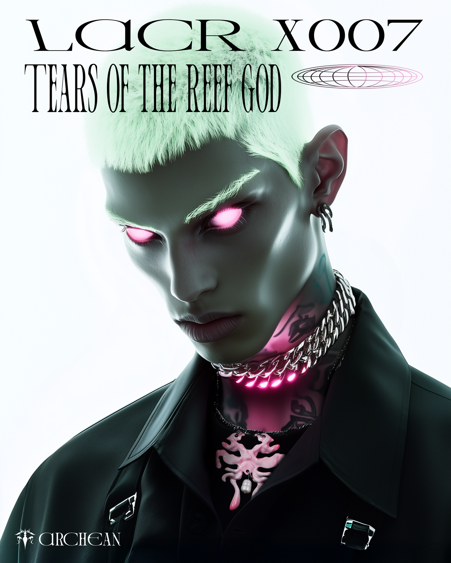 Hiphop styled male model wearing 3D printed necklace earrings set with gradient cherry blossm pink finish